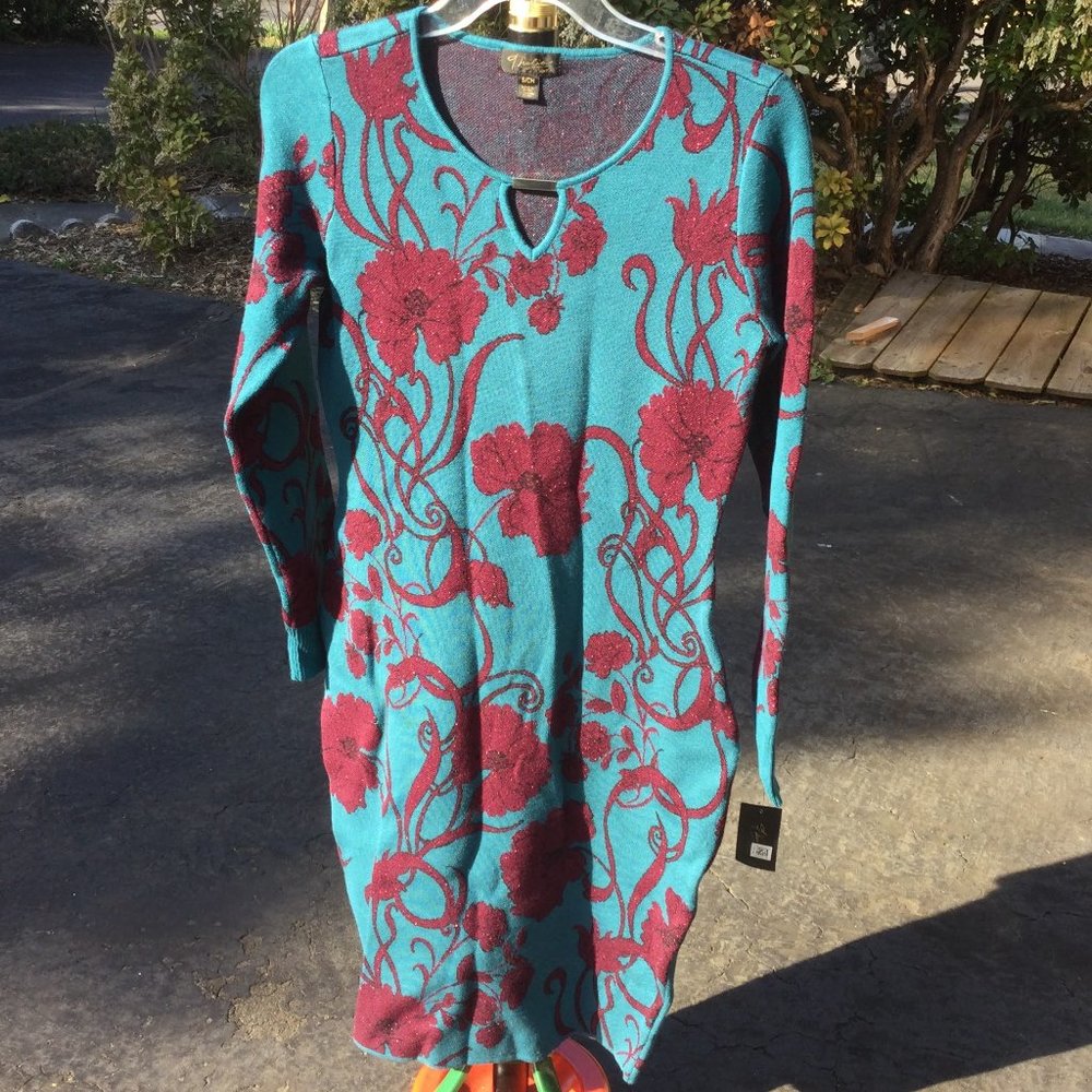 Thalia Sodi Floral Long Sleeve Midi Sweater Dress - Picture 3 of 3